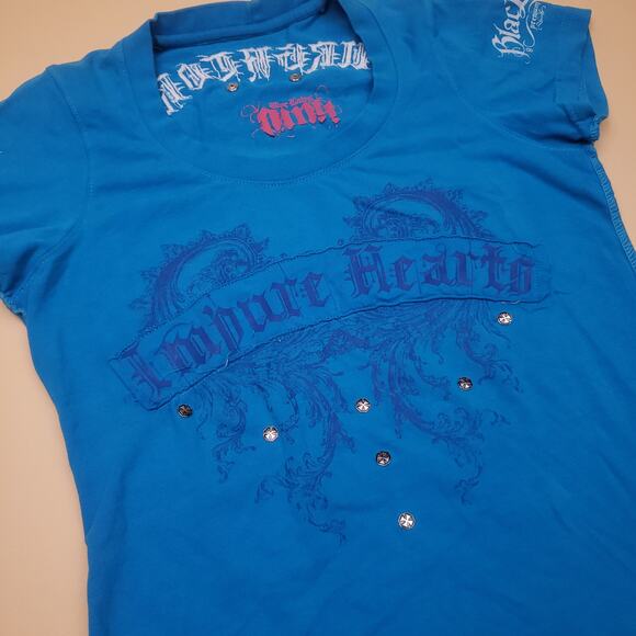 Vintage y2k Blac Label Pink Impure Hearts Womens studded Top M - Picture 7 of 15